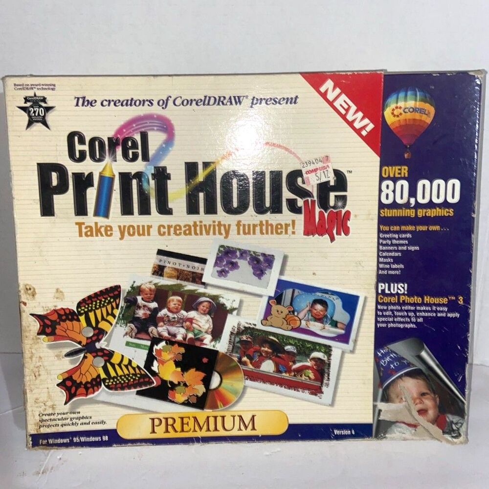 New Corel Print House Magic Premium v4.0 Big Box PC-CD Win 95/98, Sealed Discs!
